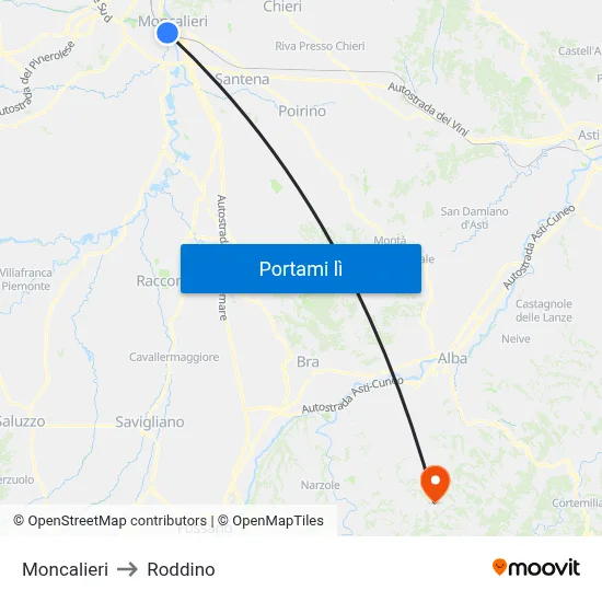 Moncalieri to Roddino map