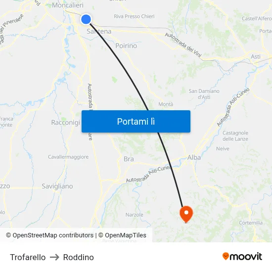 Trofarello to Roddino map