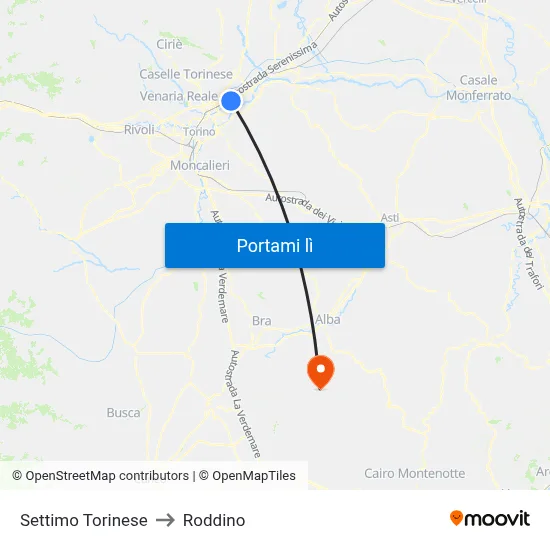 Settimo Torinese to Roddino map