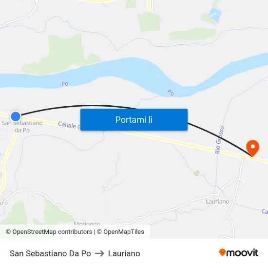 San Sebastiano Da Po to Lauriano map