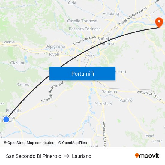 San Secondo Di Pinerolo to Lauriano map