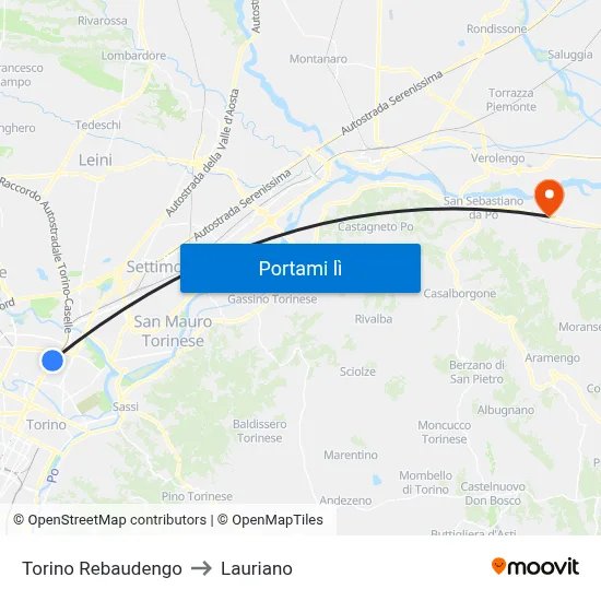 Torino Rebaudengo to Lauriano map