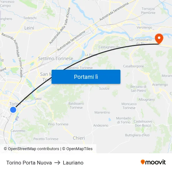 Torino Porta Nuova to Lauriano map