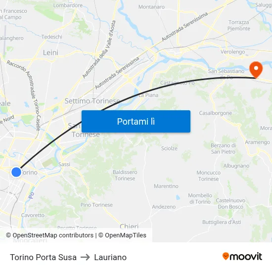 Torino Porta Susa to Lauriano map