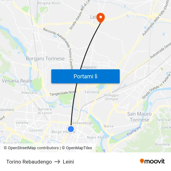 Torino Rebaudengo to Leinì map