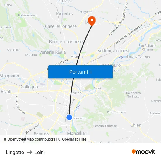 Lingotto to Leinì map