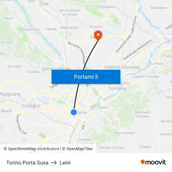 Torino Porta Susa to Leinì map