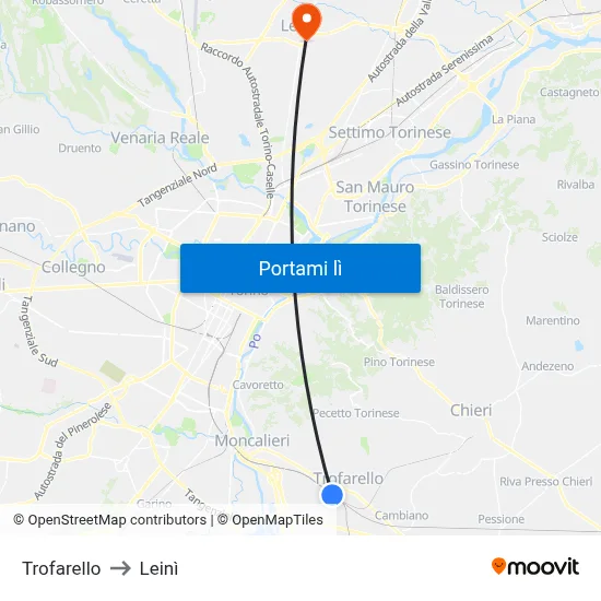 Trofarello to Leinì map
