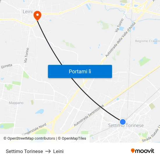 Settimo Torinese to Leinì map