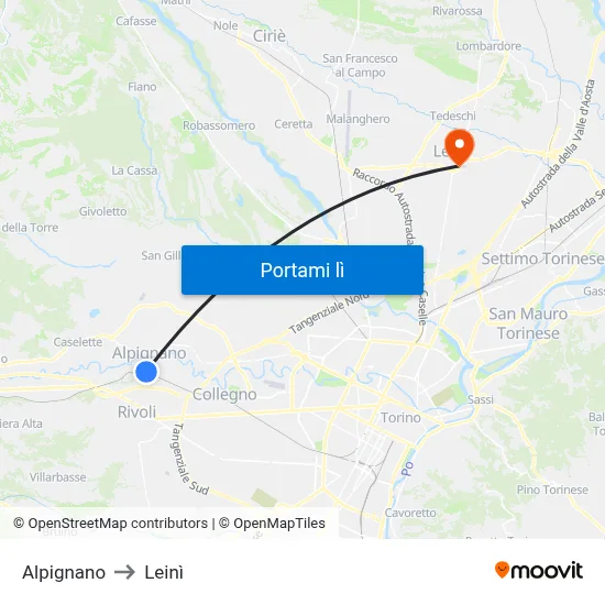 Alpignano to Leinì map