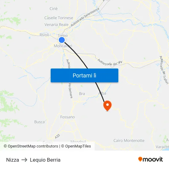 Nizza to Lequio Berria map