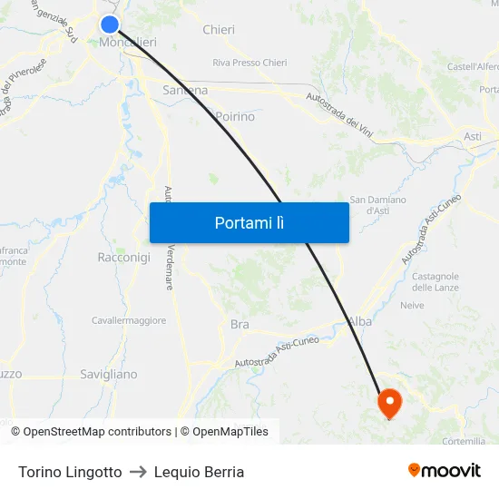 Torino Lingotto to Lequio Berria map