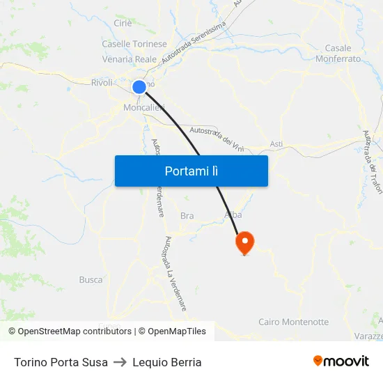 Torino Porta Susa to Lequio Berria map