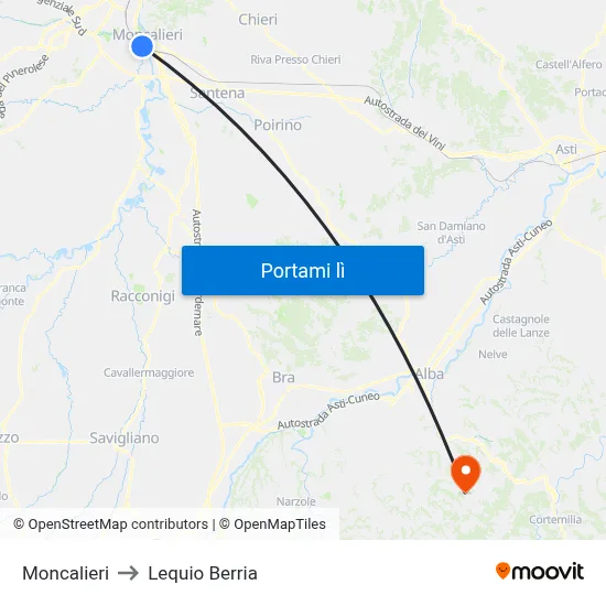 Moncalieri to Lequio Berria map