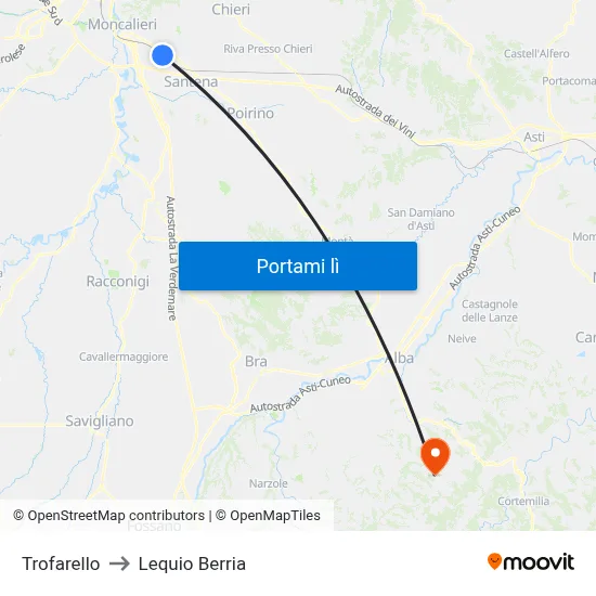 Trofarello to Lequio Berria map