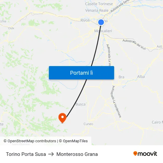 Torino Porta Susa to Monterosso Grana map