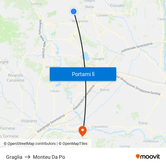 Graglia to Monteu Da Po map