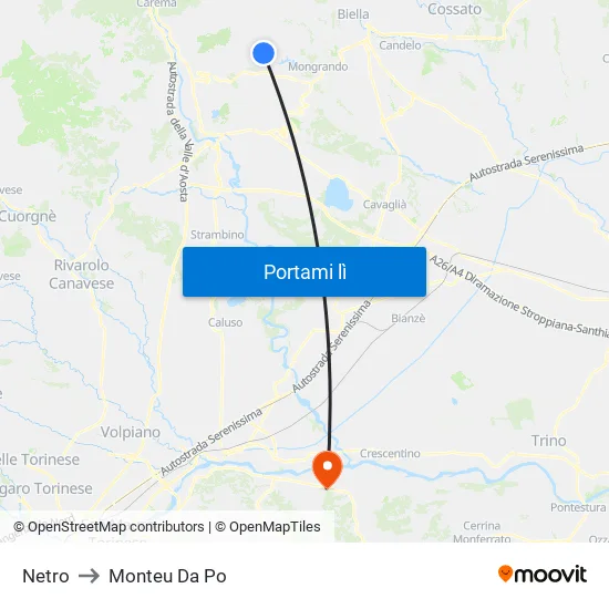 Netro to Monteu Da Po map