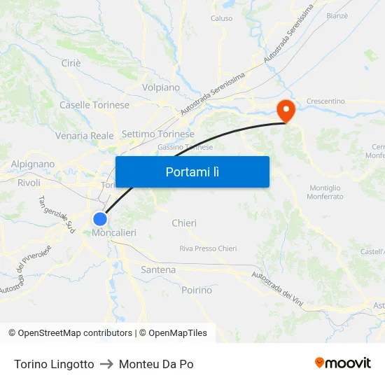 Torino Lingotto to Monteu Da Po map