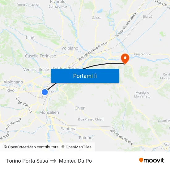 Torino Porta Susa to Monteu Da Po map