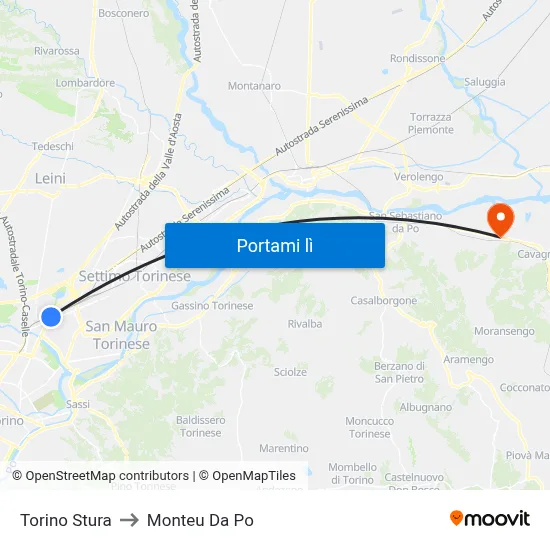 Torino Stura to Monteu Da Po map