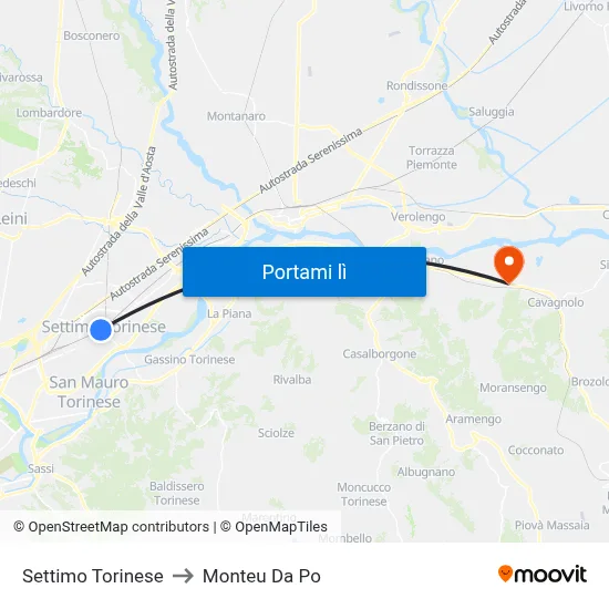 Settimo Torinese to Monteu Da Po map