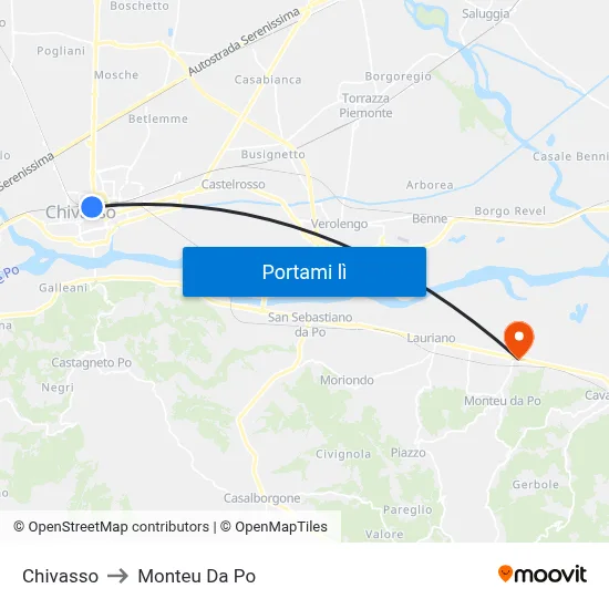 Chivasso to Monteu Da Po map