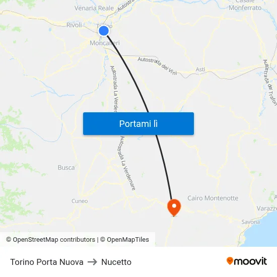 Torino Porta Nuova to Nucetto map