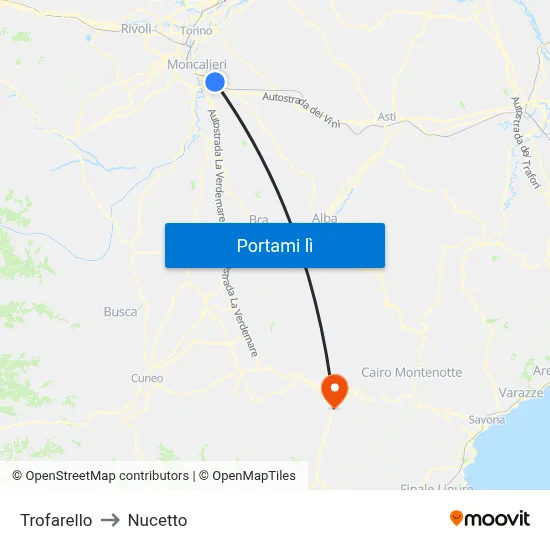 Trofarello to Nucetto map