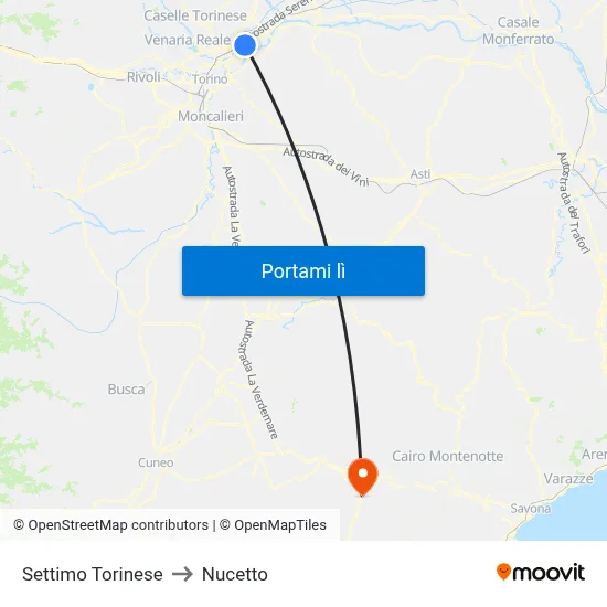 Settimo Torinese to Nucetto map