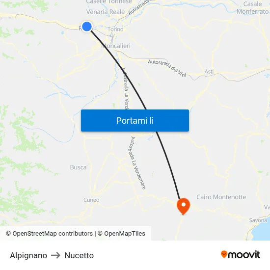Alpignano to Nucetto map