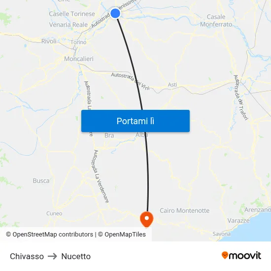Chivasso to Nucetto map