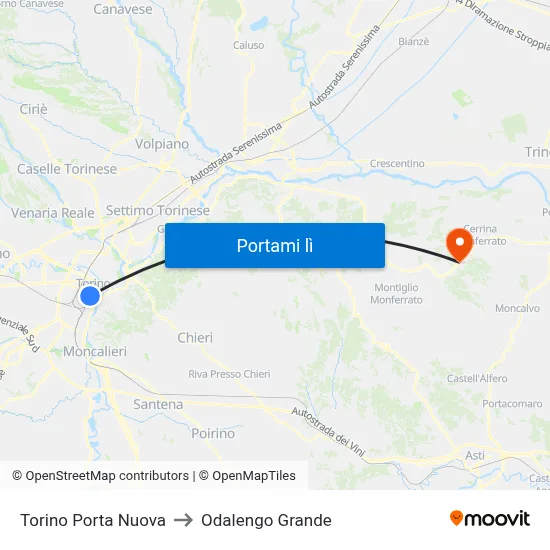 Torino Porta Nuova to Odalengo Grande map
