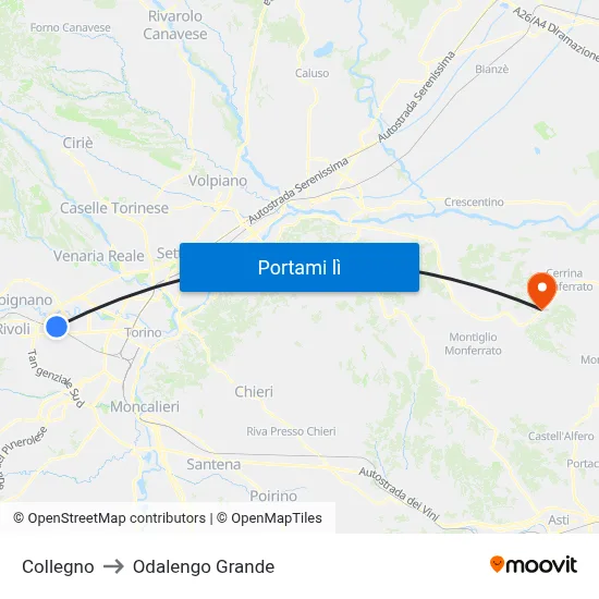 Collegno to Odalengo Grande map