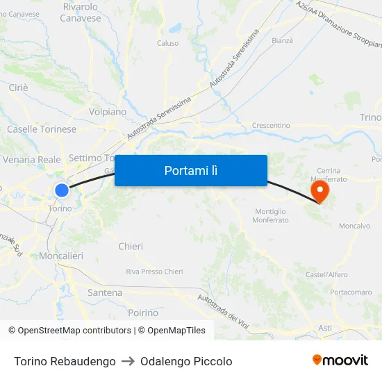 Torino Rebaudengo to Odalengo Piccolo map