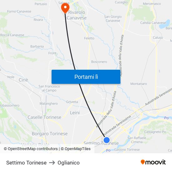 Settimo Torinese to Oglianico map