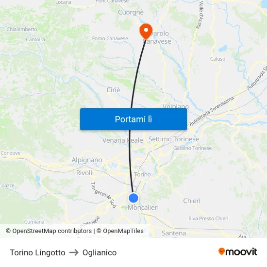 Torino Lingotto to Oglianico map