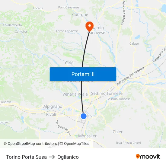 Torino Porta Susa to Oglianico map