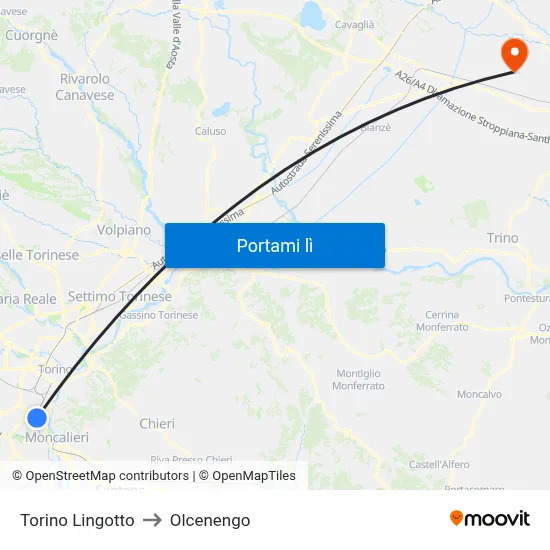 Torino Lingotto to Olcenengo map