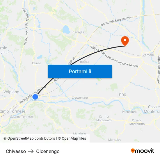 Chivasso to Olcenengo map