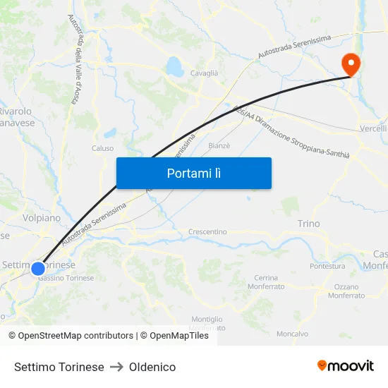 Settimo Torinese to Oldenico map