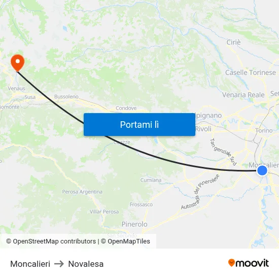 Moncalieri to Novalesa map