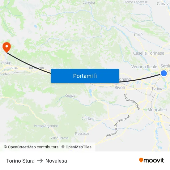 Torino Stura to Novalesa map