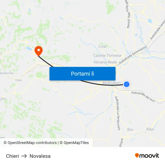 Chieri to Novalesa map