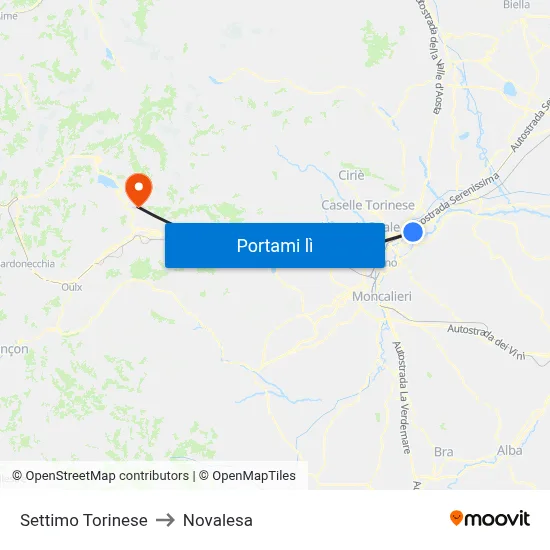 Settimo Torinese to Novalesa map