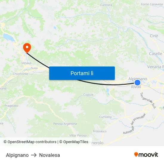 Alpignano to Novalesa map