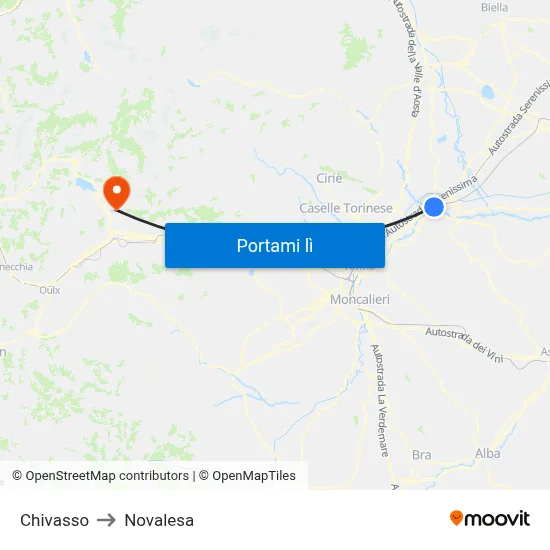 Chivasso to Novalesa map
