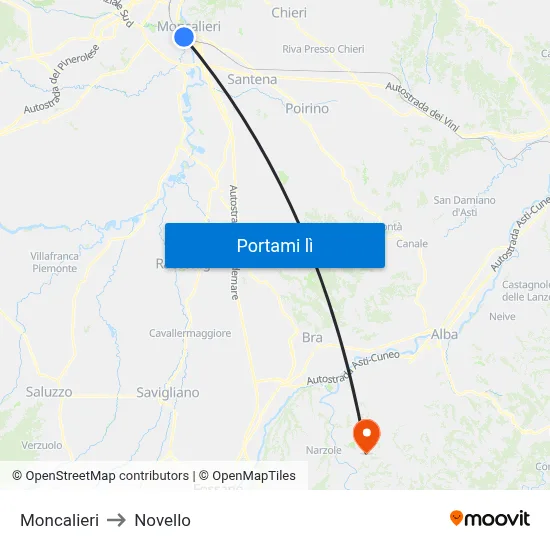 Moncalieri to Novello map
