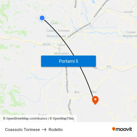 Coassolo Torinese to Rodello map