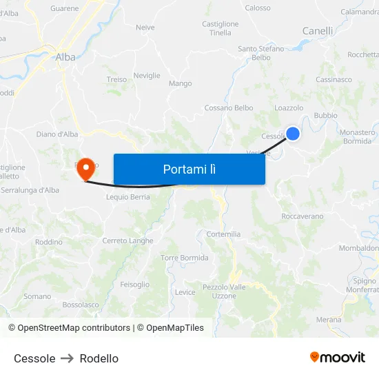 Cessole to Rodello map